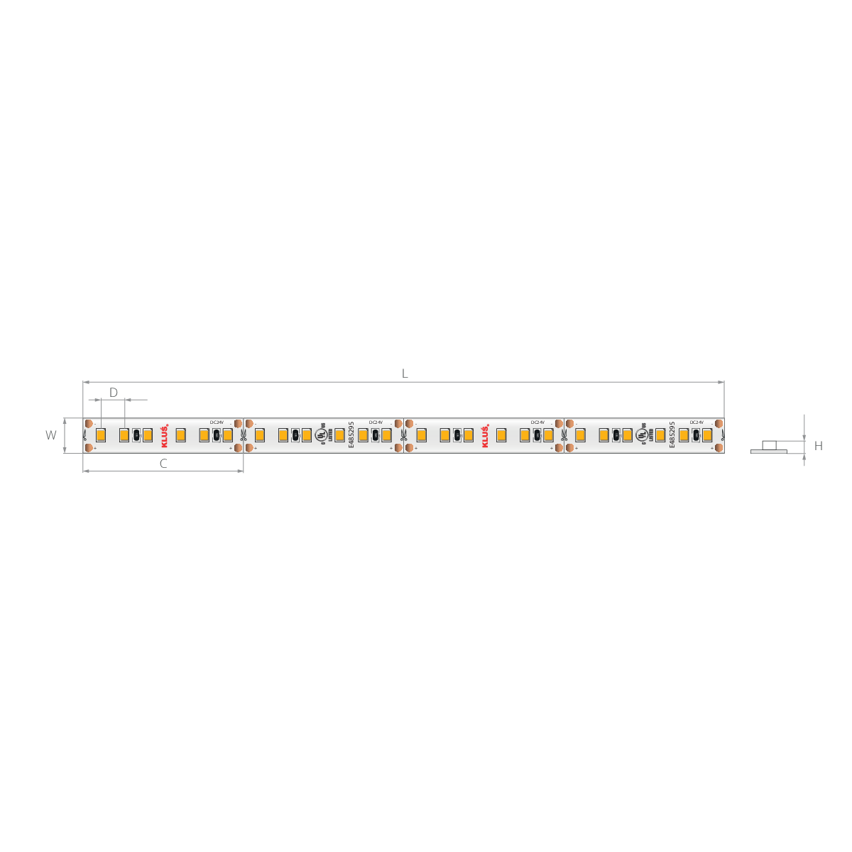 KLUS LED Strip - 0,8cm Breed, 500cm Lengte - 24Vdc - Dimbaar - 9,6W LED Per Meter - IP20 - 3000K