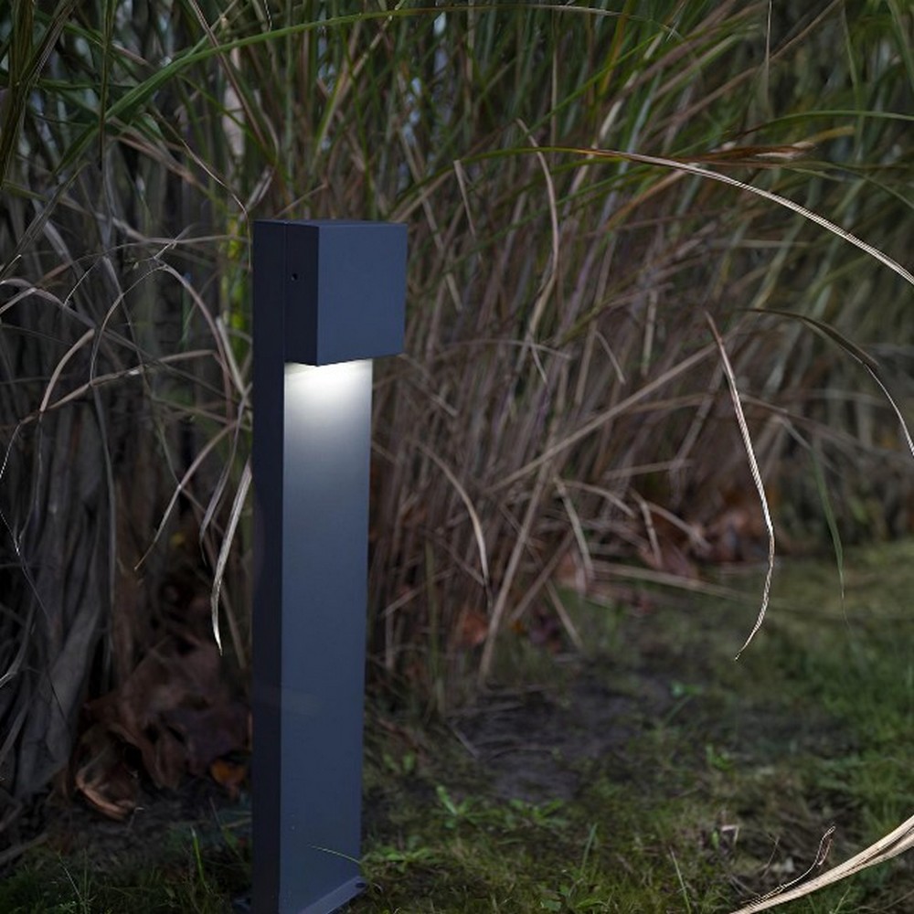 Lutec Gemini XF -  tuinpaal - 9,2 x 11 x 65 cm - 9,5W LED incl. - donkergrijs - wit