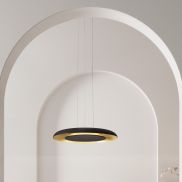 Nova Luce Epos - hanglamp - Ø 60 x 145 cm - 38W dimbare LED incl. - zandzwart en geborsteld goud