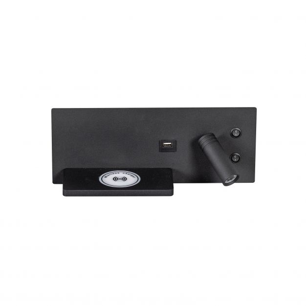 ETH Nighty Right - wandverlichting met  dubbele schakelaar en USB en draadloos opladen - 30 x 12 cm - 7W LED incl. - zwart