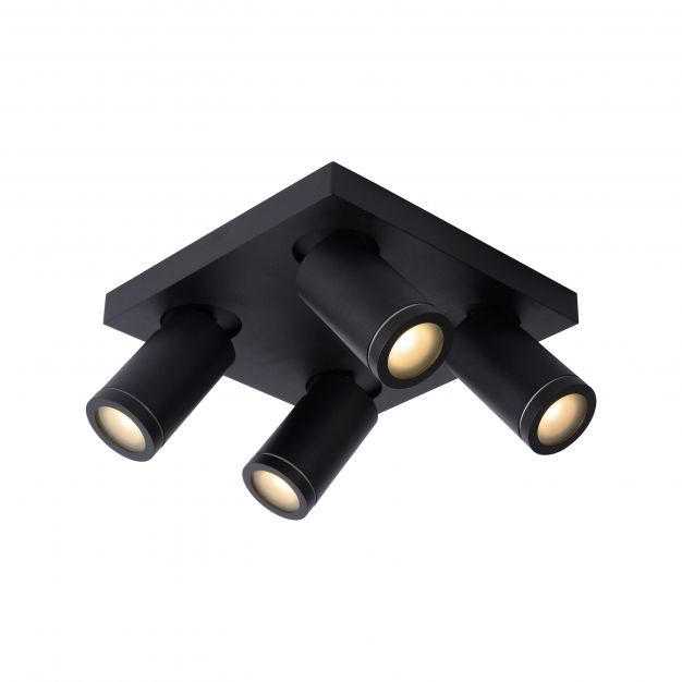 Lucide Taylor - opbouwspot 4L - 24 x 24 x 12,5 cm - 4 x 5W dimbare LED incl. - dim to warm - IP44 - zwart