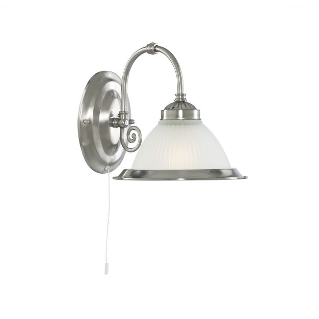 Searchlight American Diner - wandverlichting met trekschakelaar - 18 x 21 cm - satijn zilver
