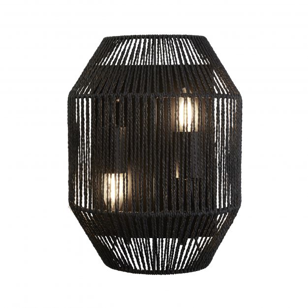 Searchlight Wicker - wandverlichting met trekschakelaar - 24,5 x 30,5 cm - mat zwart