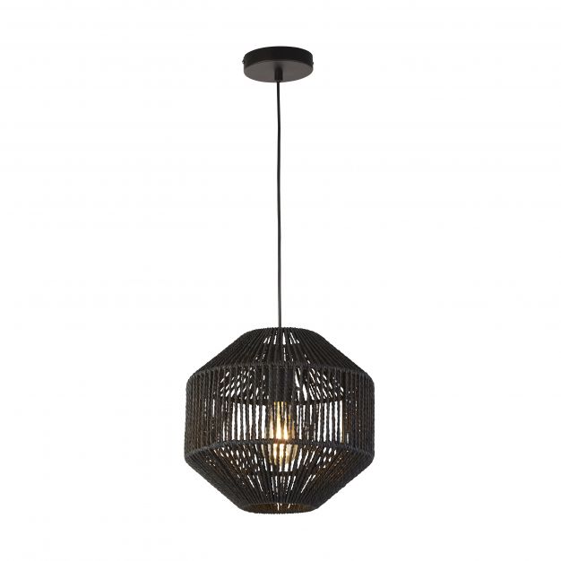 Searchlight Wicker - hanglamp - Ø 30 x 133 cm - mat zwart