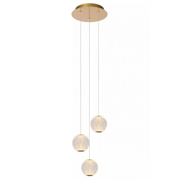Lucide Cintra - hanglamp - 11 x 25 x 150 cm - 3 x 4,7W LED incl. - transparant en goud 