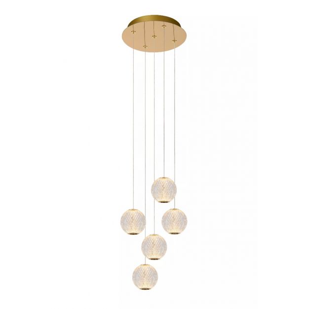 Lucide Cintra - hanglamp - Ø 32 cm x 150 cm - 5 x 4,7W LED incl. - transparant en goud