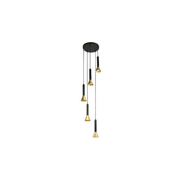 Searchlight Signal - hanglamp 5L - Ø 37 x 150 cm - zwart en goud 