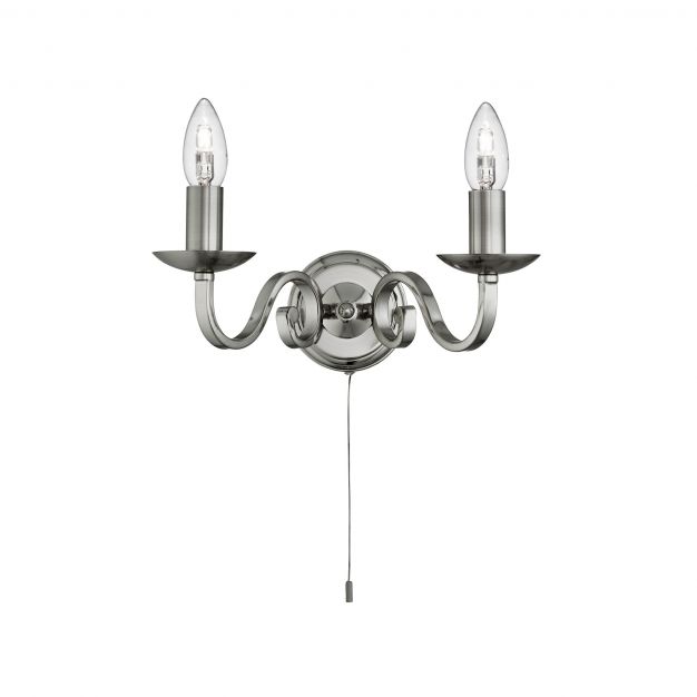 Searchlight Richmond - wandverlichting met trekschakelaar - 30 x 16 cm - satijn zilver