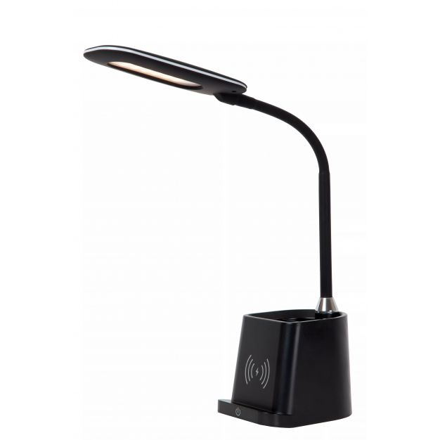Lucide Penny - tafellamp met draadloze oplader - 12,8 x 9,5 x 34 cm - 4,7W LED met dimfunctie incl. - zwart