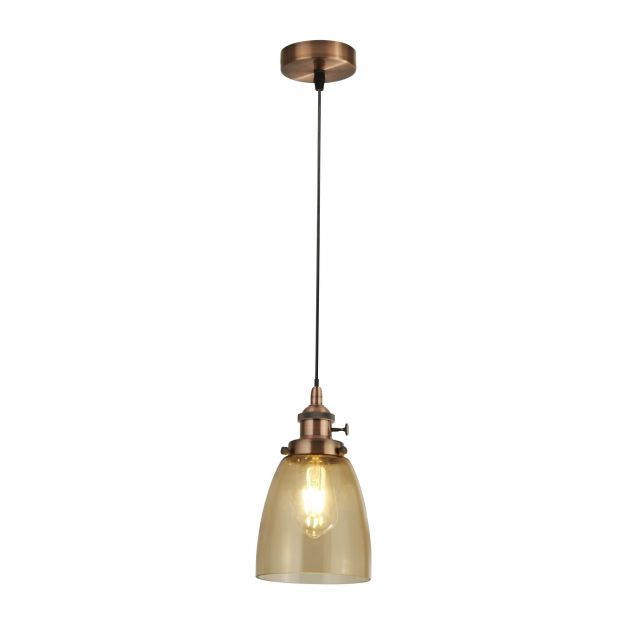 Searchlight Pendants - hanglamp - Ø 14 x 150 cm - antiek koper en amber