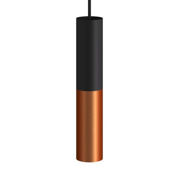 Creative Cables Double Tube - hanglamp 1L - Ø 12,5 x Ø 6 x 190 cm - geborsteld koper en zwart