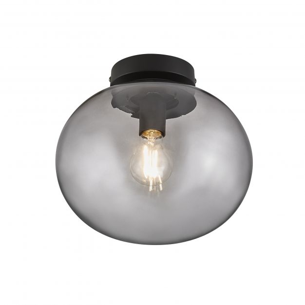 Nordlux Alton - plafondverlichting - Ø 27,5 x 24 cm - zwart en gerookt glas
