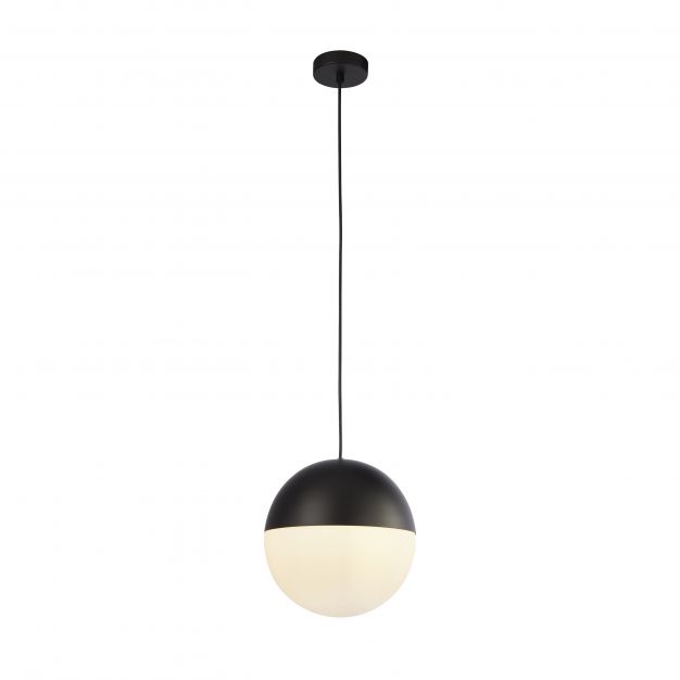 Searchlight Endor - hanglamp - Ø 25 x 150 cm - mat zwart en opaal wit