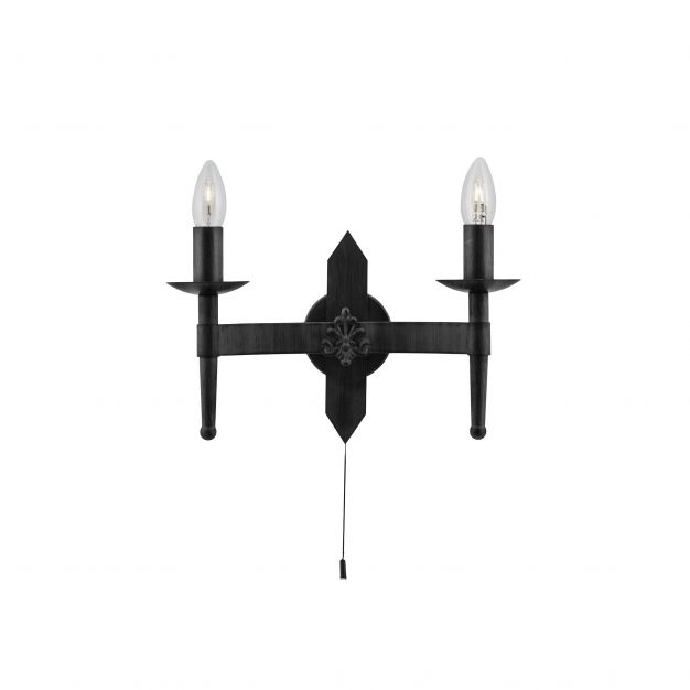 Searchlight Cartwheel - wandverlichting met trekschakelaar - 34 x 21,5 cm - zwart