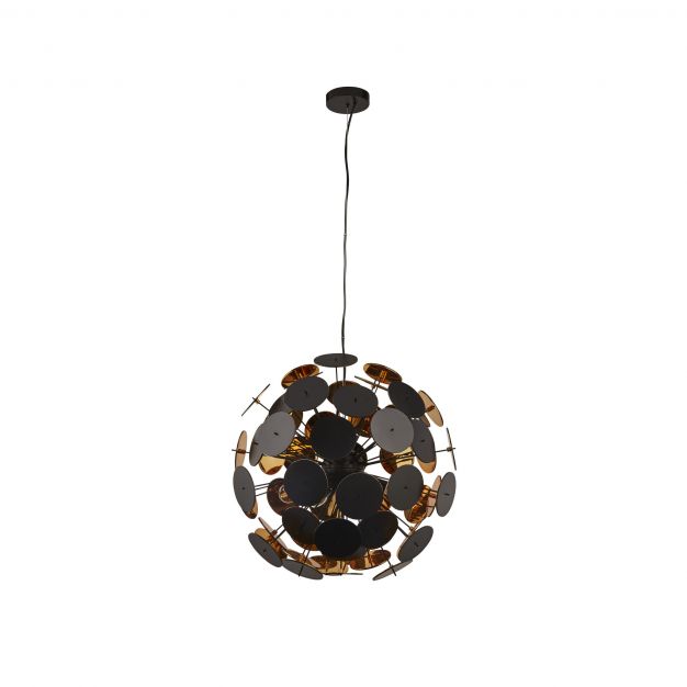 Searchlight Discus - hanglamp - Ø 54 x 130 cm - zwart en goud