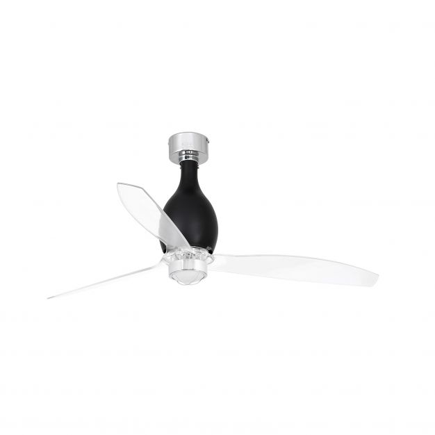 Faro Mini Eterfan - plafondventilator met licht en afstandsbediening - slimme ventilator optie - Ø 128 cm - 17W LED incl. - zwart en transparant