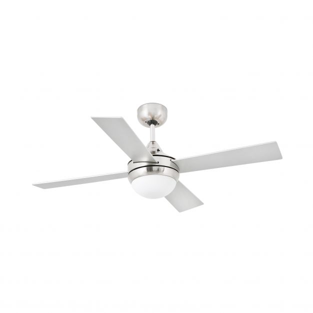 Faro Mini Icaria - plafondventilator met licht en afstandsbediening - Ø 107 cm - mat nilkkel, lichtbruin en grijs