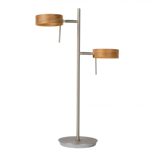 Lucide Enia Led - tafellamp - Ø 35 x 54 cm - 2 x 5W dimbare LED incl. - mat chroom en licht hout