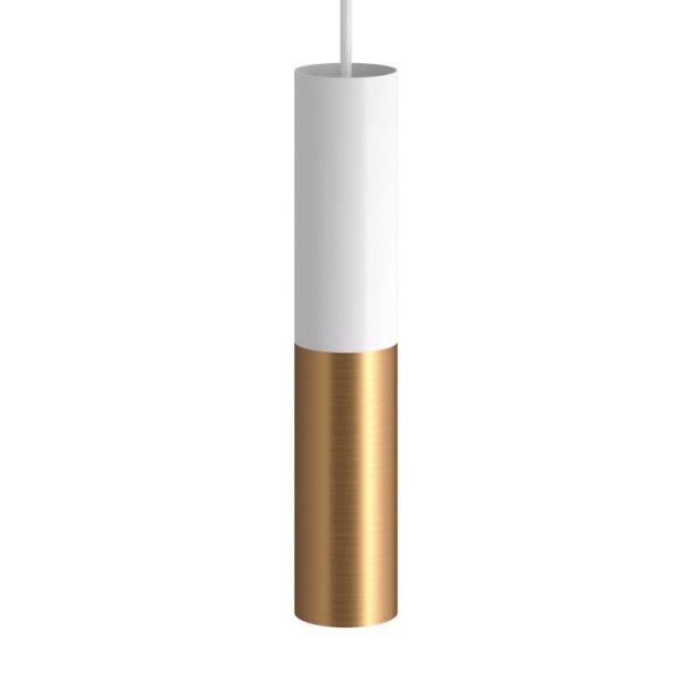 Creative Cables Double Tube - hanglamp 1L - Ø 12,5 x Ø 6 x 190 cm - geborsteld brons en wit