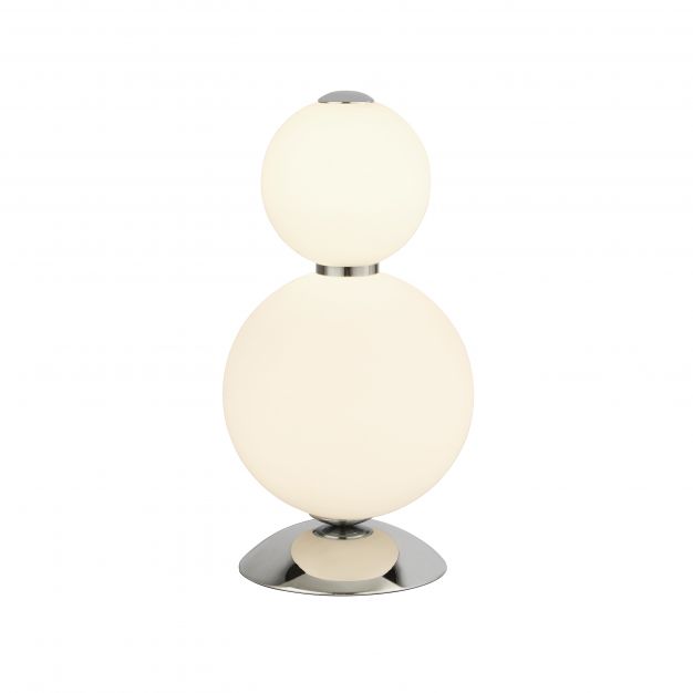 Searchlight Snowball - tafellamp - Ø 18 x 34,5 cm - 15W dimbare LED incl. - wit en chroom