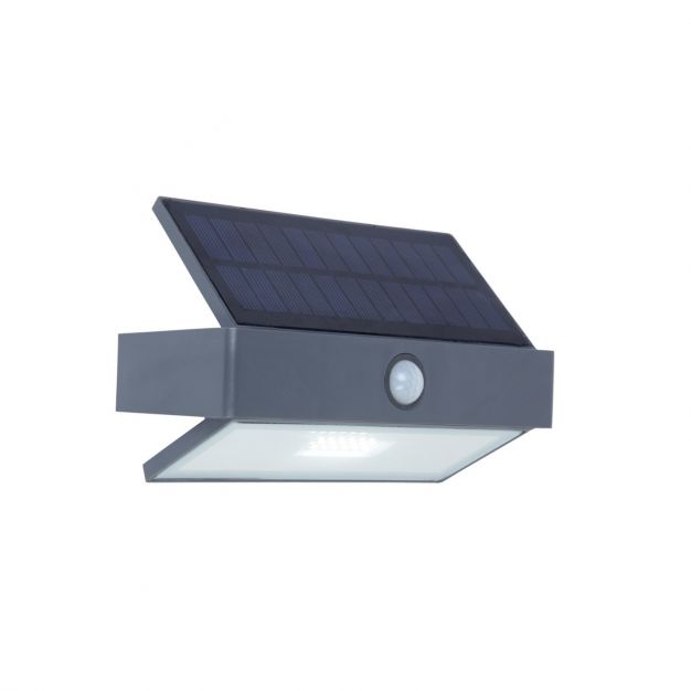 Lutec Arrow - buiten wandlamp met sensor op zonne-energie - 17 x 7 x 11 cm - 2,3W LED incl. - IP44 - donkergrijs