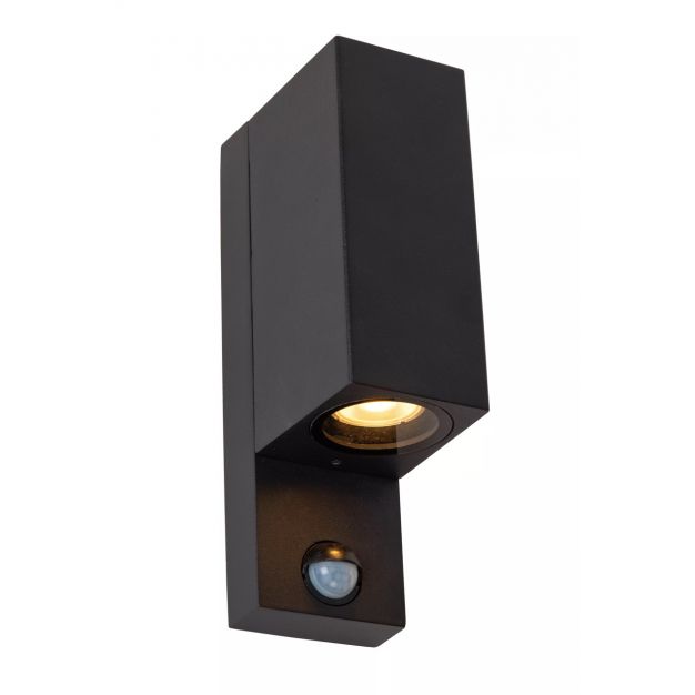 Lucide Zaro - buiten wandlamp met sensor - 7 x 10,4 x 23 cm - IP65 - zwart