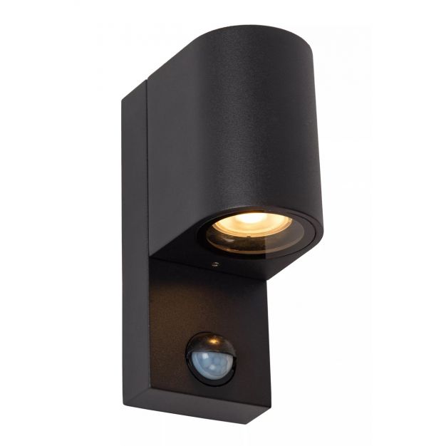 Lucide Zaro Round - buiten wandlamp met sensor - 7 x 10,4 x 17 cm - IP65 - zwart