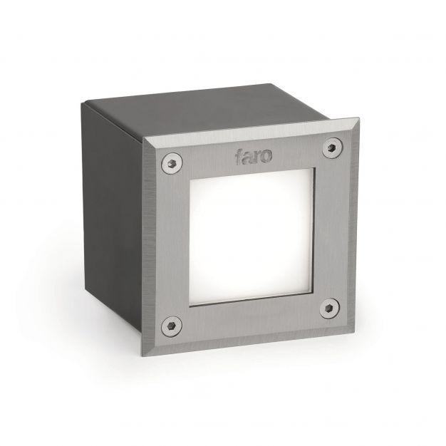 Faro Led-18 - inbouw wandverlichting - 9,5 x 9,5 x 7 cm - 3W LED incl. - IP67 - satijn inox - warm witte lichtkleur