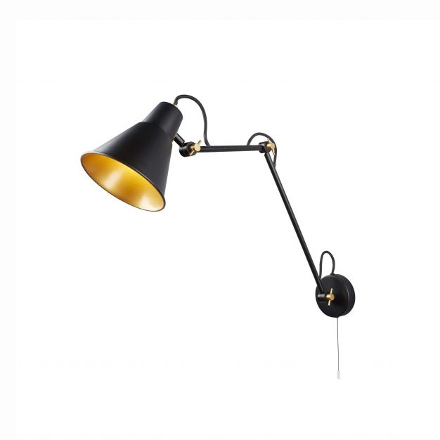 Searchlight Adjustable Wall Lights - wandverlichting met trekschakelaar - 14 x 50 cm - mat zwart en goud