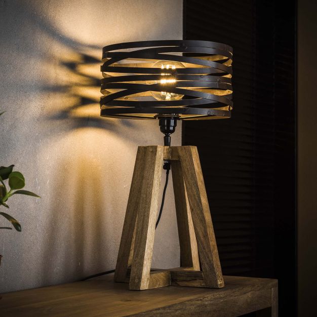 Vico Twisted Wood - tafellamp - Ø 29 x 50 cm - leigrijs