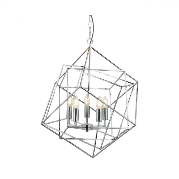 Searchlight Cube - luster - Ø 55 x 150 cm - chroom