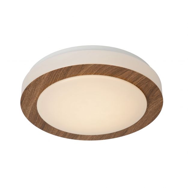 Lucide Dimy - plafondverlichting - Ø 28 cm - 3-step-dim 12W LED incl.  - IP21 - hout en opaal