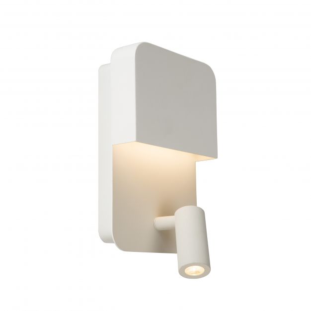 Lucide Boxer - wandlamp met USB-poort en schakelaar - 13 x 10 x 24 cm - 5W + 3W LED incl. - wit