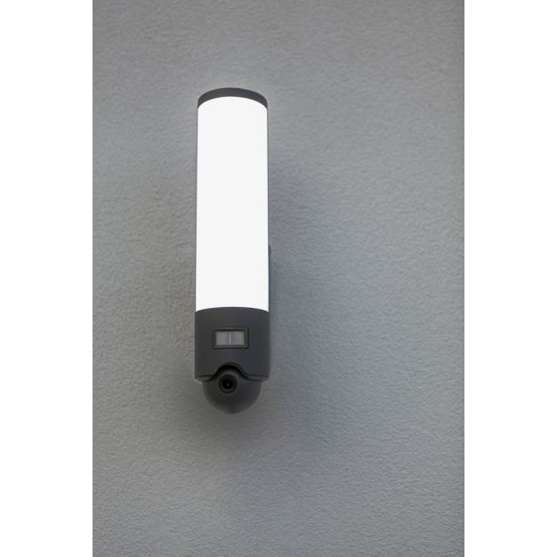 Lutec Elara - buiten wandverlichting met bewegingsmelder en camera - slimme verlichting - Lutec Connect - 7,6 x 14 x 33,4 cm - 17,5W LED incl. - IP44 - donkergrijs