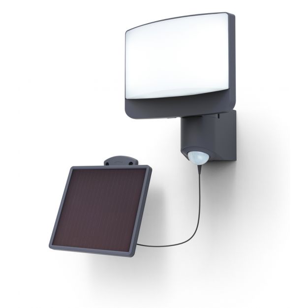 Lutec Sunshine - buiten wandlamp met sensor op zonne-energie - 17 x 18 x 20,5 cm - 11W LED incl. - IP54 - donkergrijs - koelwit