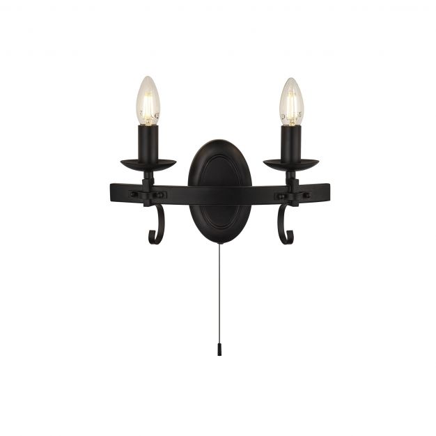 Searchlight Cartwheel III - wandverlichting met trekschakelaar - 32 x 18 cm - mat zwart