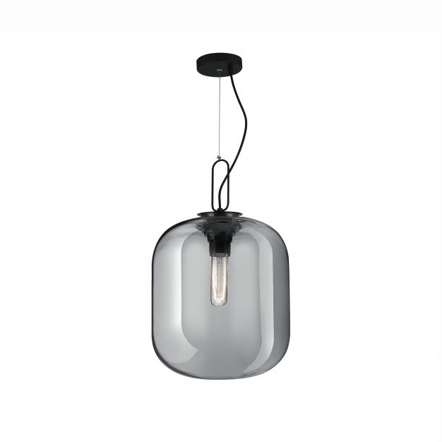 Nova Luce Hunter - hanglamp - Ø 35 x 130 cm - gerookt glas