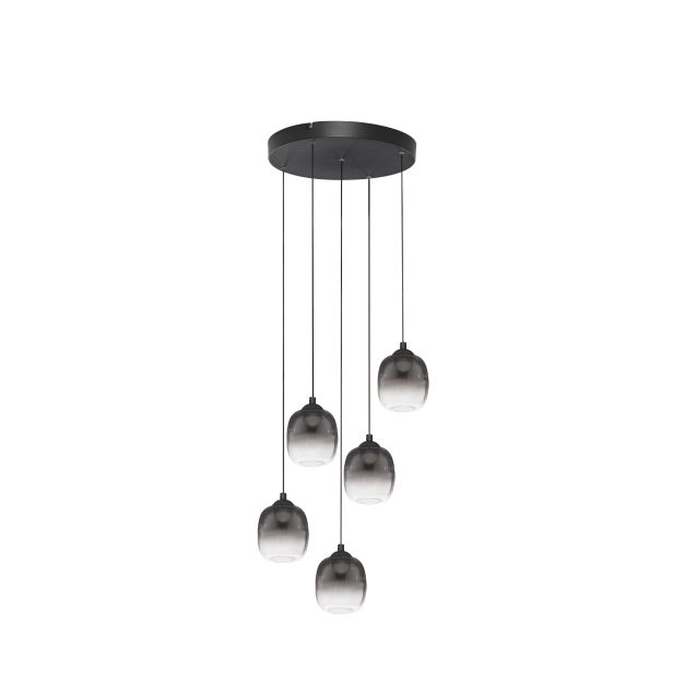 Nova Luce Kita - hanglamp - Ø 43 x 150 cm - 28W dimbare LED incl. - zandzwart en rokerig glas