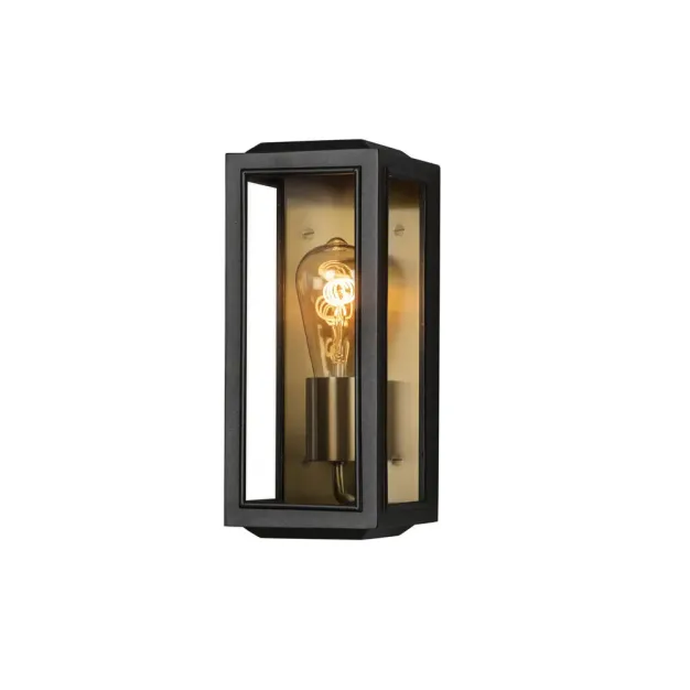 Konstsmide Capri Mini - buiten wandlamp - 12,5 x 15 x 30 cm - IP44 - zwart en messing