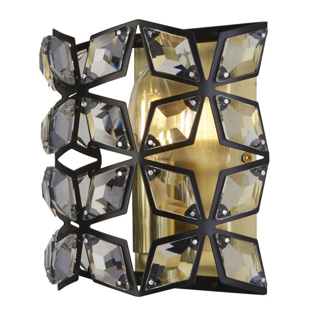 Searchlight Iris - wandlamp - 19 x 18 cm - zwart en satijn messing