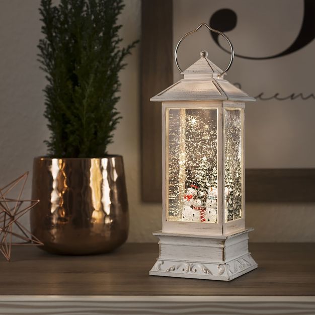 Konstsmide kerstverlichting - decoratieve lantaarn met sneeuwpoppen op batterijen - 10,5 x 10,5 x 27,5 cm - wit