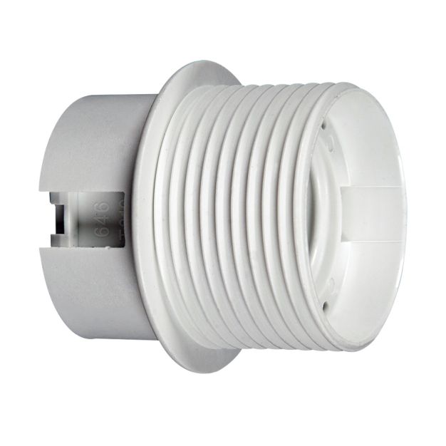 VK Lighting - E27 thermoplast fitting met schroefdraad & flens - Ø 4,0 x 4,5 cm - wit