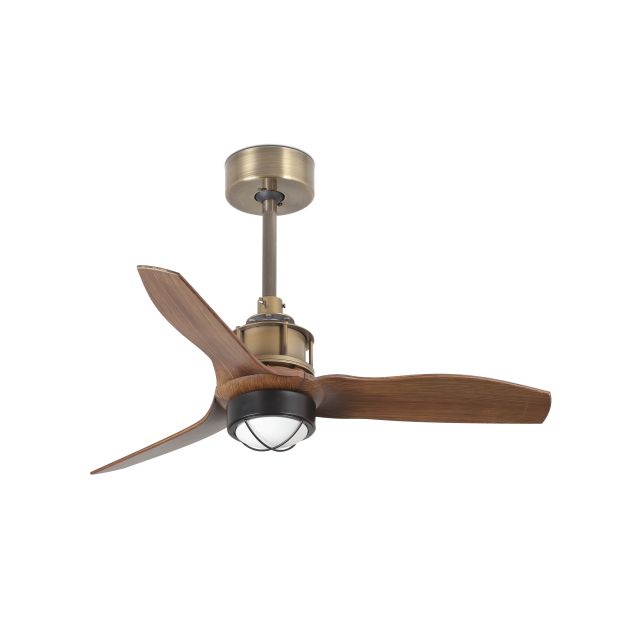 Faro Just Fan XS - plafondventilator met licht en afstandsbediening - Ø 81 cm - 17W LED incl. - donker bruin en antiek messing
