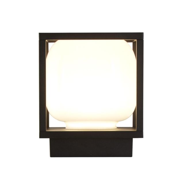 Searchlight Athens - buiten wandlamp - 15 x 15 cm - 9W LED incl. - IP54 - zwart en opaal