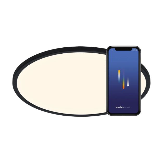 Nordlux Oja Smart - plafondlamp - Ø 42 x 2,3 cm - 20W - dimfunctie via app - 2700-6500K - zwart