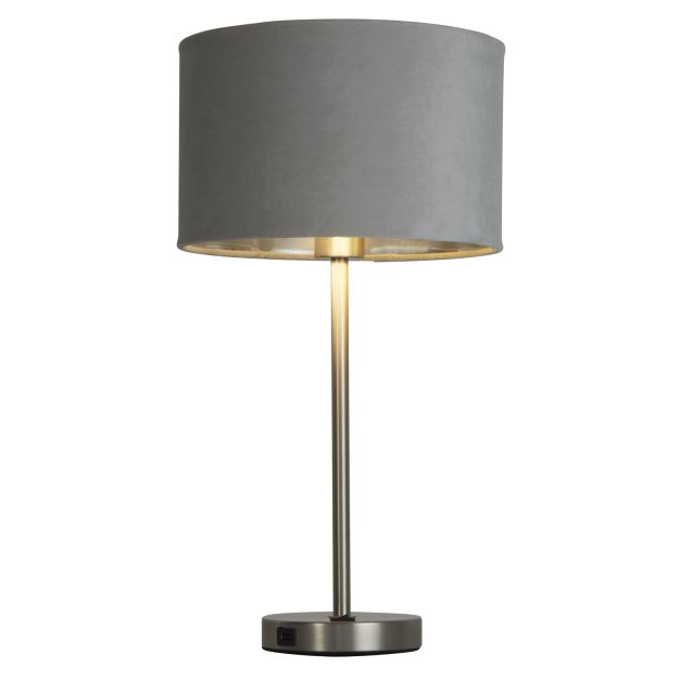 Searchlight Finn - tafellamp met usb-poort - Ø 28 x 54 cm - satijn nikkel, zilver en grijs