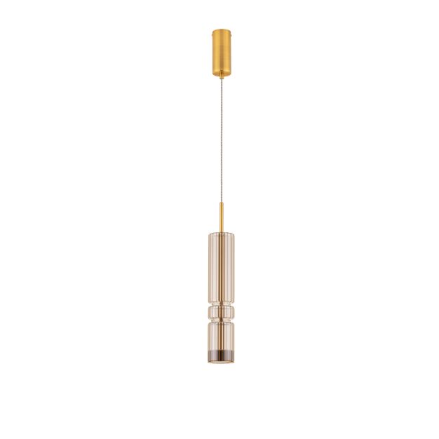 Nova Luce Bento - hanglamp - Ø 8 x 180 cm - 12W LED incl. - messing goud en cognacglas