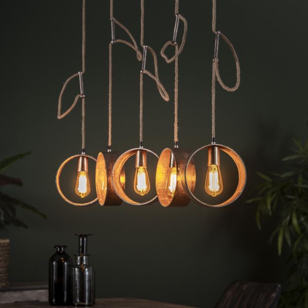 Vico Loop - hanglamp 5L - 120 x 21 x 150 cm - Antiek nikkel