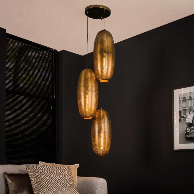 Vico Hoop 3L - hanglamp - Ø 45 x 180 cm - antiek brons