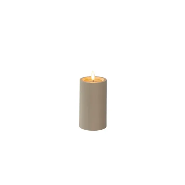 Konstsmide - LED blokkaars op batterijen met flakkervlam - Ø 7 x 12 cm - IP44 - beige
